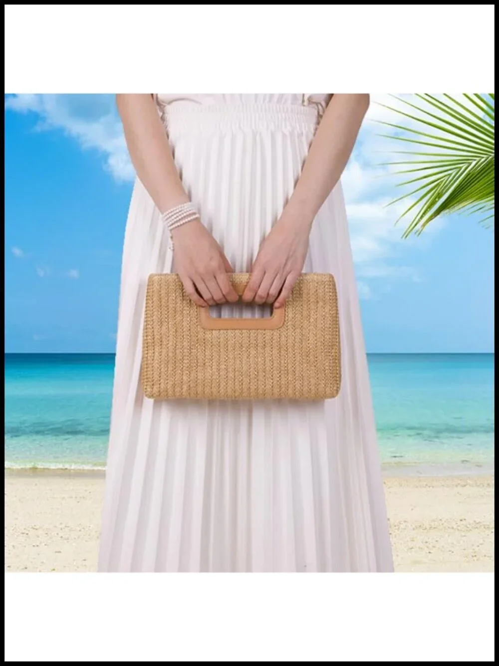 Straw Clutch Bag Woven Beach Shoulder Crossbody Raffia Handbag Summer Tote